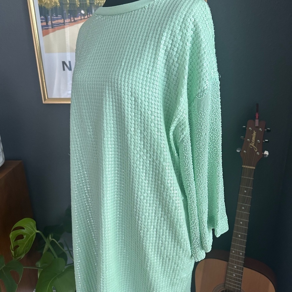 NWT Anthropologie Let Me Be Mint Green Fully Sequined Beaded Dress Size M - Picture 3 of 12